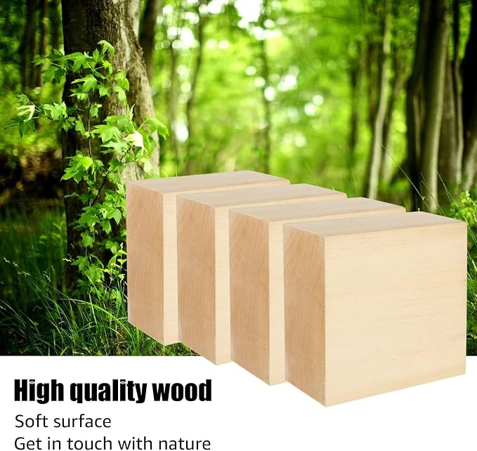 SHUESS 4 PCS Basswood Carving Blocks 4 X 4 X 2 inch Basswood - Image 5