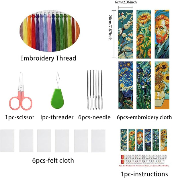 DYAIANGMU Vincent Van Gogh 6 Pcs Cross Stitch Bookmark Kit - Image 2