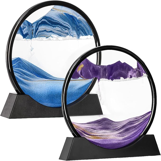 Hiceeden Set of 2 Moving Sand Art, 10 Inch 3D Sand Liquid Motion Sandscapes by Hiceeden