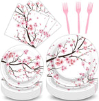 Qyeahkj 100 PCS Cherry Blossom Party Supplies Set Cherry Blossom Plates and by Qyeahkj