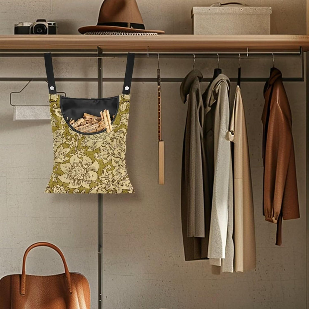 William Morris Works Print Clothespin Holder with Large Opening 14.5"x12" - Multipurpose Outdoor Storage Bag - Durable Polyester Construction with Double Stitched Seams Laundry Centers