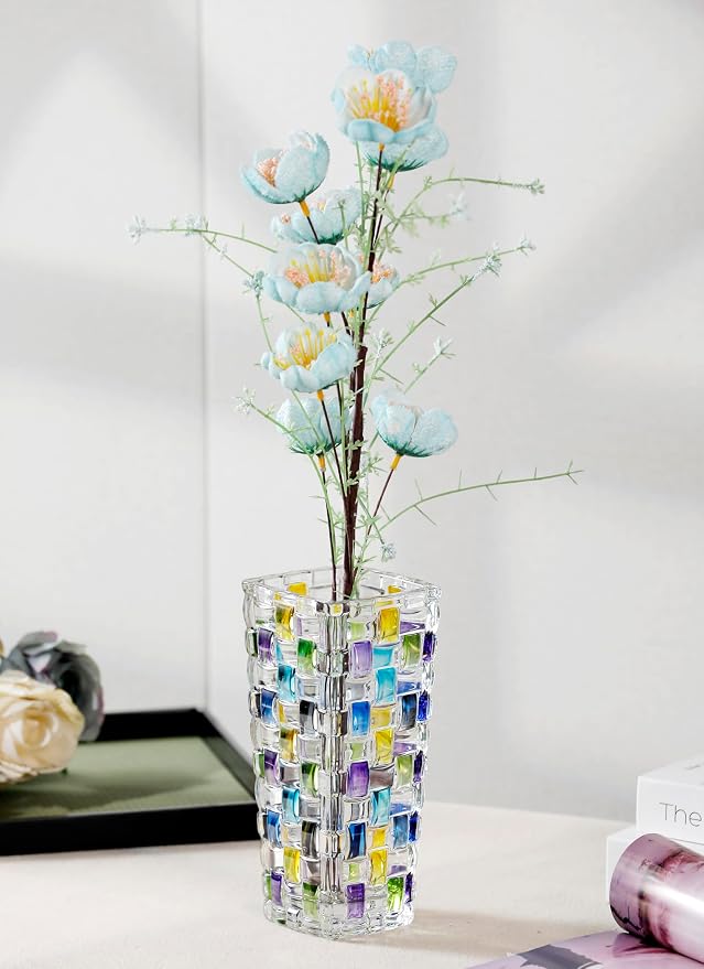 Magcolor Hand Painted Blue Woven Glass Vase -Crystal Flower Vase- 7.7 inch - Image 6