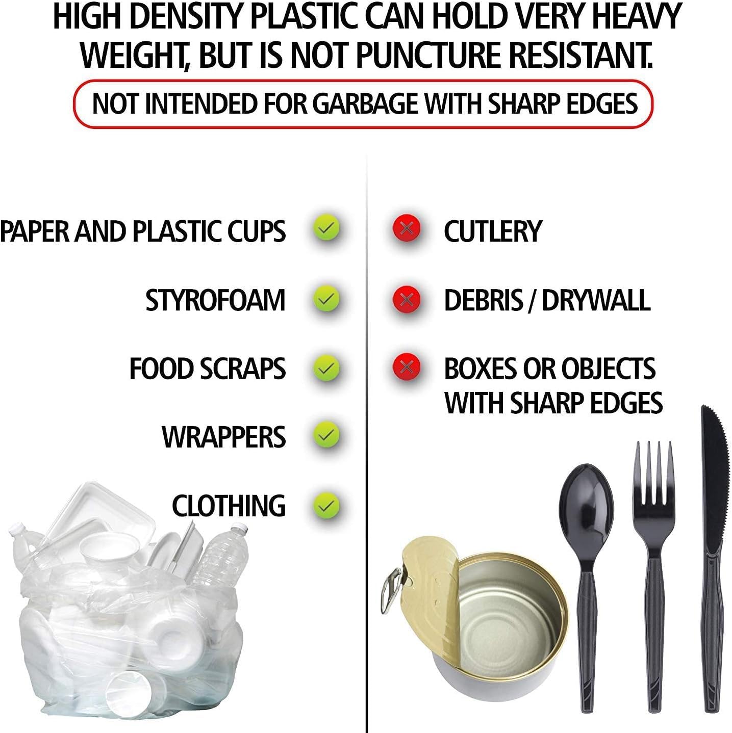 Aluf Plastics High Density Trash Bags, 16 Gallon, 1000 Count, 8 Micron (eq), 24" x 33", Clear, for Bathroom, Office, Industrial, Commercial, Janitorial, Municipal, Recycling