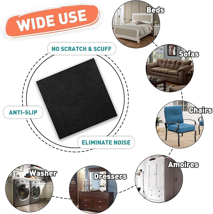 12" x 12" x 1/8" Thickness Adhesive Black Felt Sheets Sticky Felt Fabric Pads - Image 5