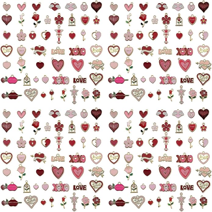 Valentine's Day Heart Charms Set, Decorative Rose and Flower Designs by Sailanzi