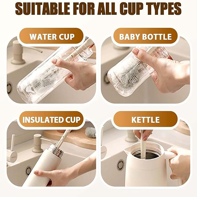 3Pcs 360° Flexible Silicone Bottle Brush with Long Handle Multifunction Flexible, Deep Cleaning for Narrow Neck Bottles, Baby Bottles, Water Bottles (Orange)