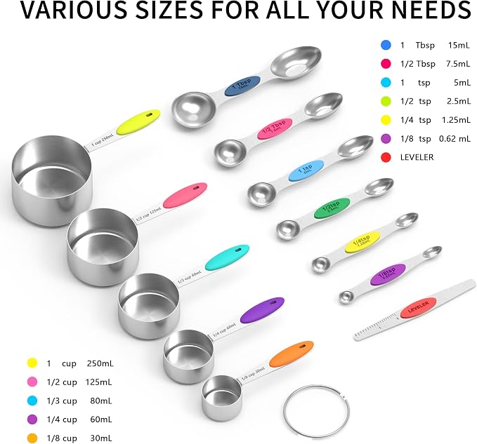 TILUCK measuring cups and magnetic measuring spoons set, stainless steel - Image 2