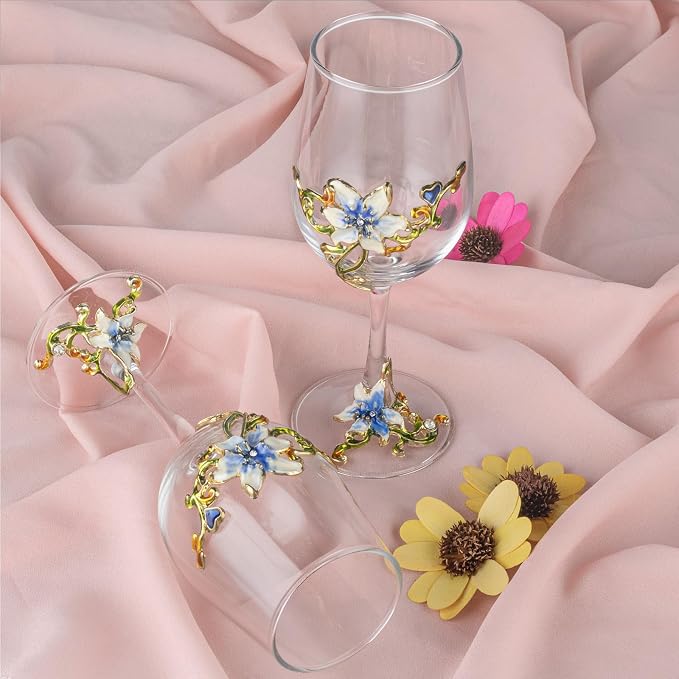 Simcat Handmade Painted Enamel Flower Glass Wine Glasses Transparent Refined - Image 4