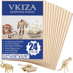 24 Pack Basswood Sheets for Crafts 12x18x1/8 Inch, 3mm Thick Unfinished Plywood by VKIZA