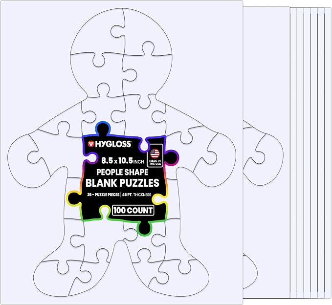 Hygloss 100 Blank Person-Shaped Puzzles – 8.5 x 10.5 Inches – Ideal by HyglossProductsInc