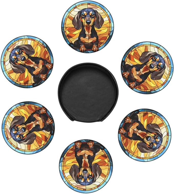 Drink Coaster Set of 6, Dachshund Dog Mom Lover Gift, Leather Drink Coasters - Image 4