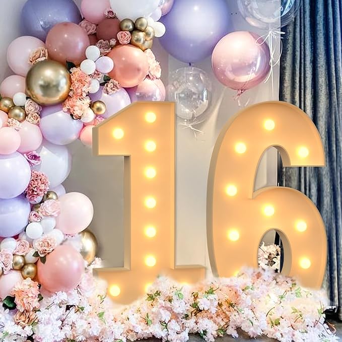 imprsv 4FT Marquee Numbers 16 Light up Number 16th Birthday Decorations Large - Image 7