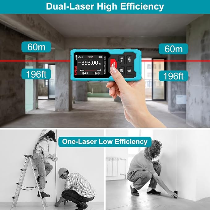 Kiprim 393ft Dual Laser Distance Measuring Tool LD120S, 120m Total Range - Image 2