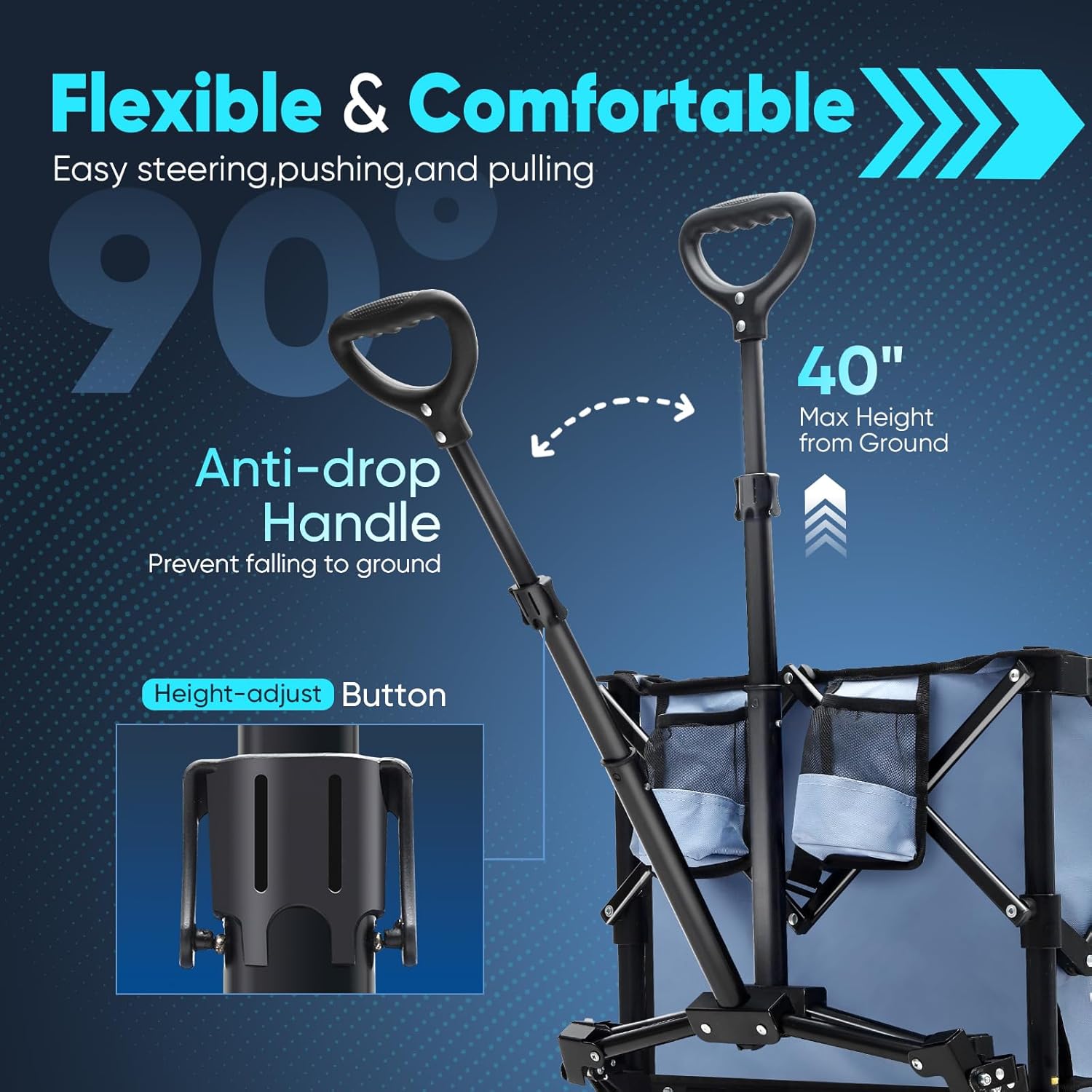 Sekey Collapsible Foldable Wagon with 330lbs Weight Capacity, Heavy Duty Folding Wagon Cart with Big All-Terrain Wheels & Drink Holders. Blue