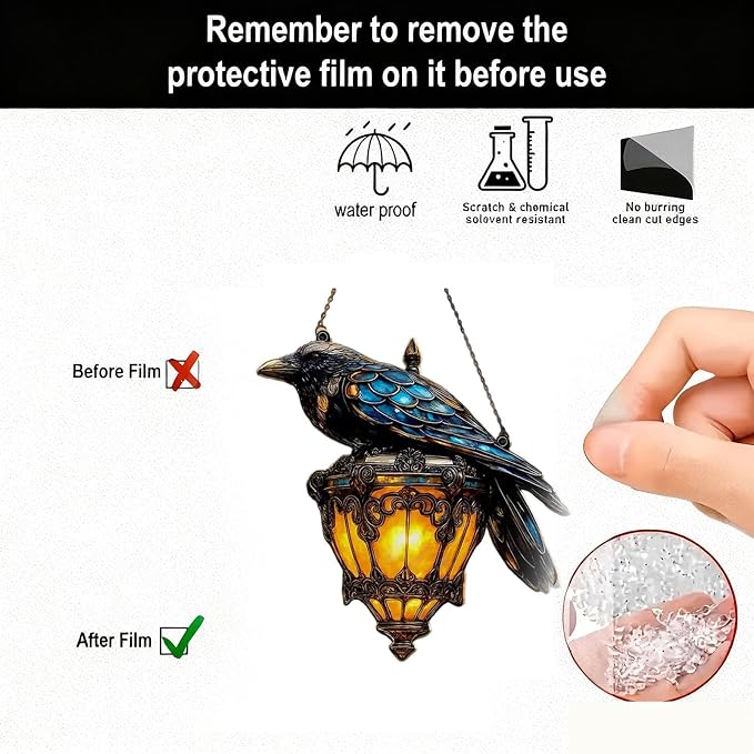 Raven Gothic on Lantern 2D Acrylic Suncatcher, Halloween Decor Indoor Faux - Image 4