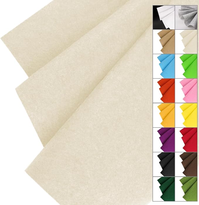 IONTACH 36" X 36" Ivory Stiff Felt Fabric 1.2mm Thick | Felt Sheet by IONTACH
