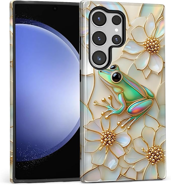 for Samsung Galaxy S24 Ultra Case, Stained Glass Frog Flowers Pattern Glossy 2 - Image 2