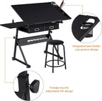 Yaheetech Adjustable Drafting Table Art Desk, Storage Drawers & Stool - Image 7