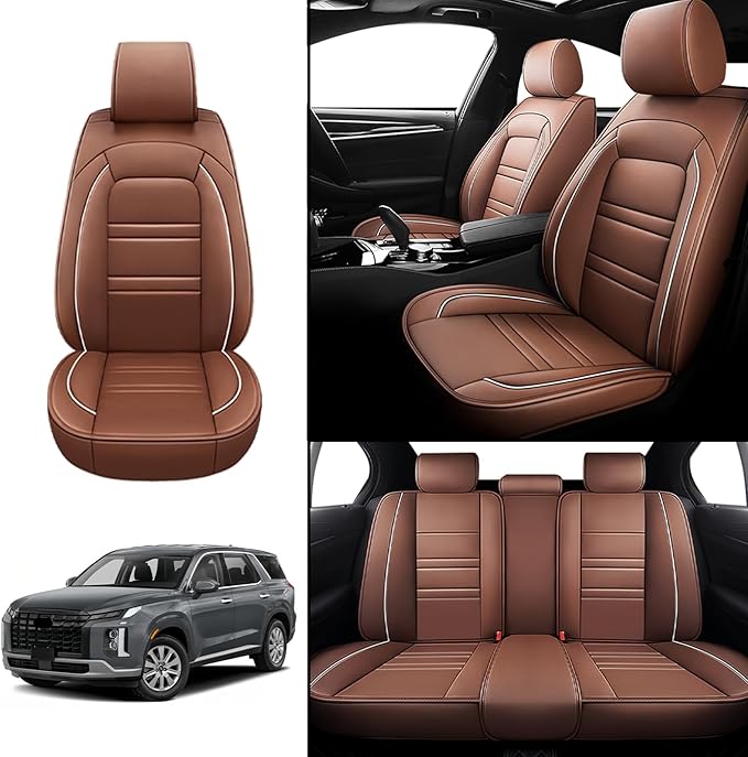 Seat Covers for Hyundai Car Palisade 2020-2025 | 5-Seats Leather Seat Covers, Easy to Install Automotive Seat Covers Full Set (Full Set, Coffee)