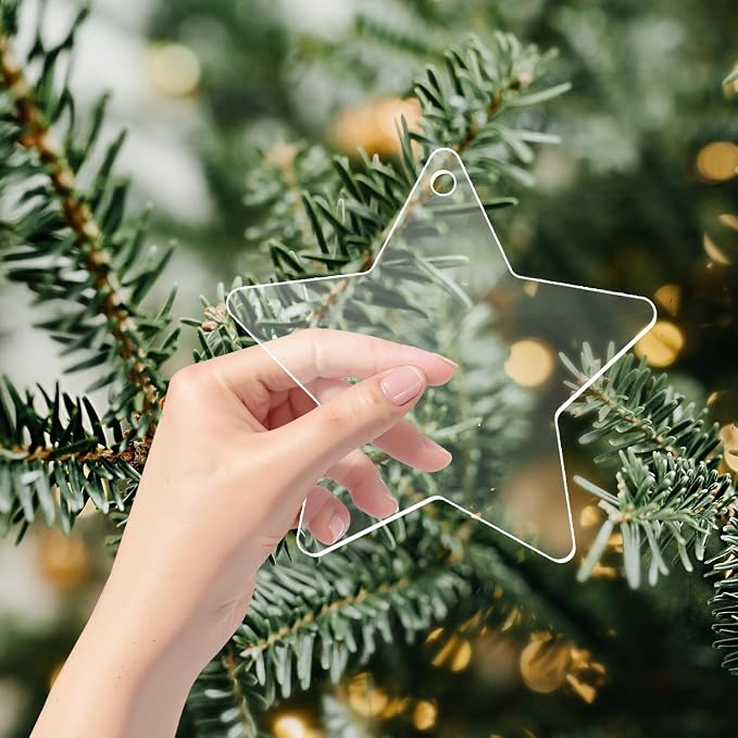 12 Pack Blank Star Ornaments Christmas Hanging Ornaments Clear Acrylic Xmas - Image 5
