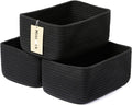 Small Storage Baskets for Organizing | Closet Organizer Bins | Shelf Toy Basket | Woven Rope Baskets | Cube Decorative Box | Shallow Basket | 11.5x7.5x4.7” | 3 Packs Black
