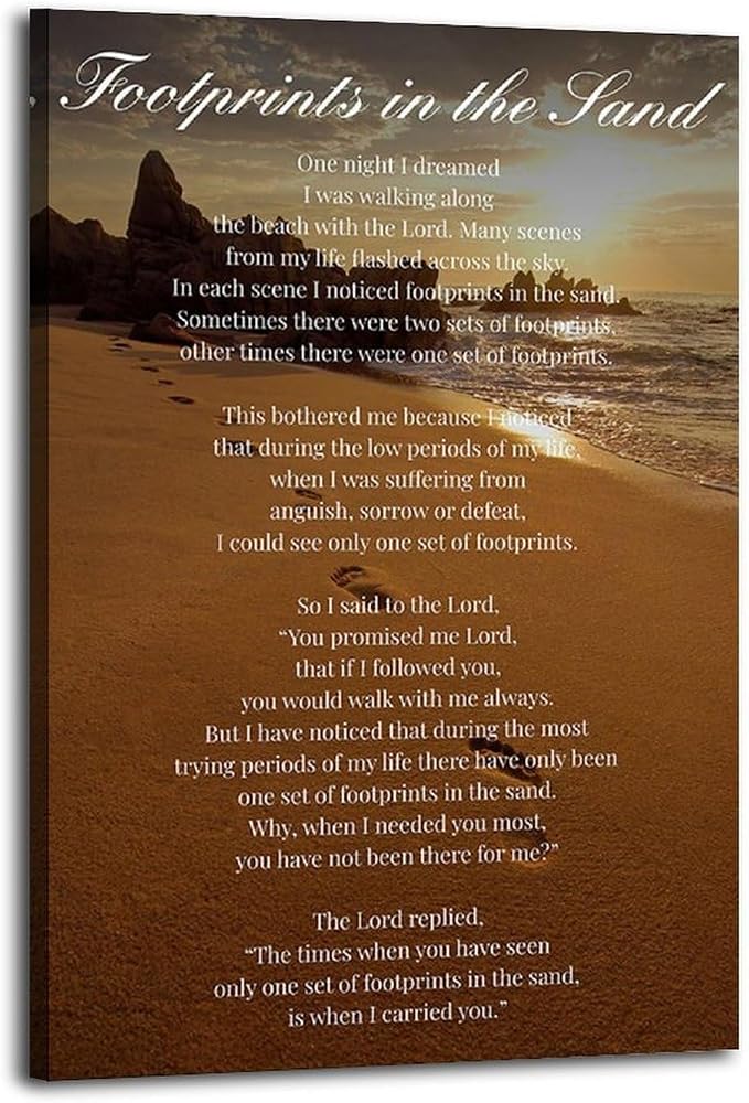 Footprints on The Beach Inspirational Poems Inspirational Quotes Poster Art by Unknown