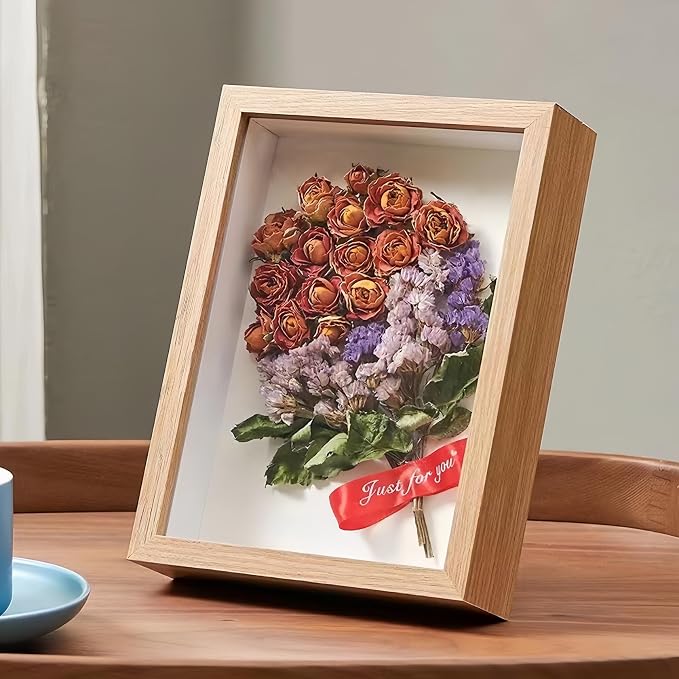 2 Pack 4x6 Shadow Box Frame，HD Glass Wooden Burlywood Hollow Photo Frame - Image 2