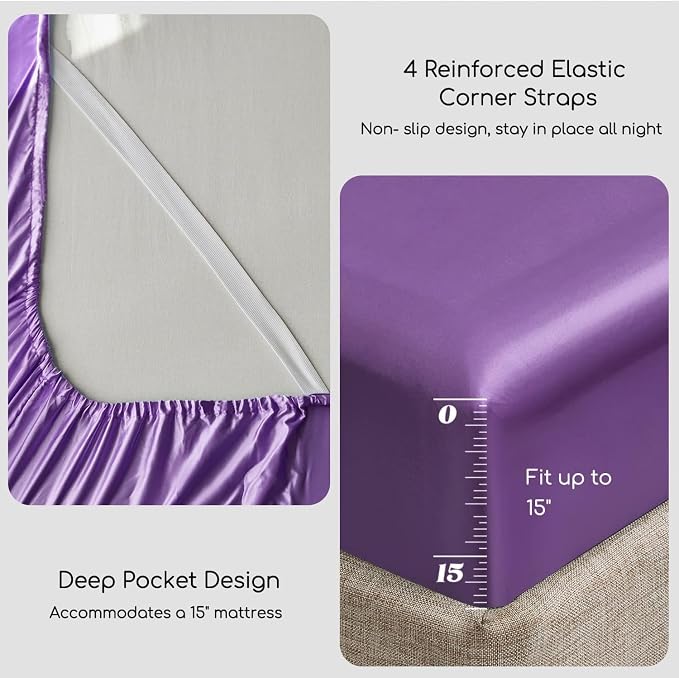 MR&HM Satin Bed Sheets, King Size Sheets Set - Image 5