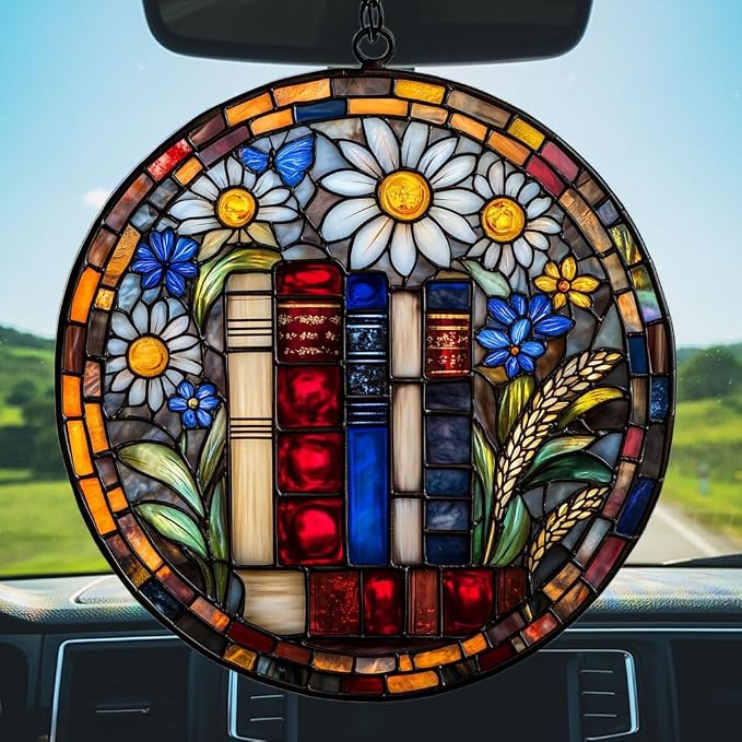 Floral Stack of Bookks Acrylic Suncatcher Stained Glass Effect Window Car - Image 5