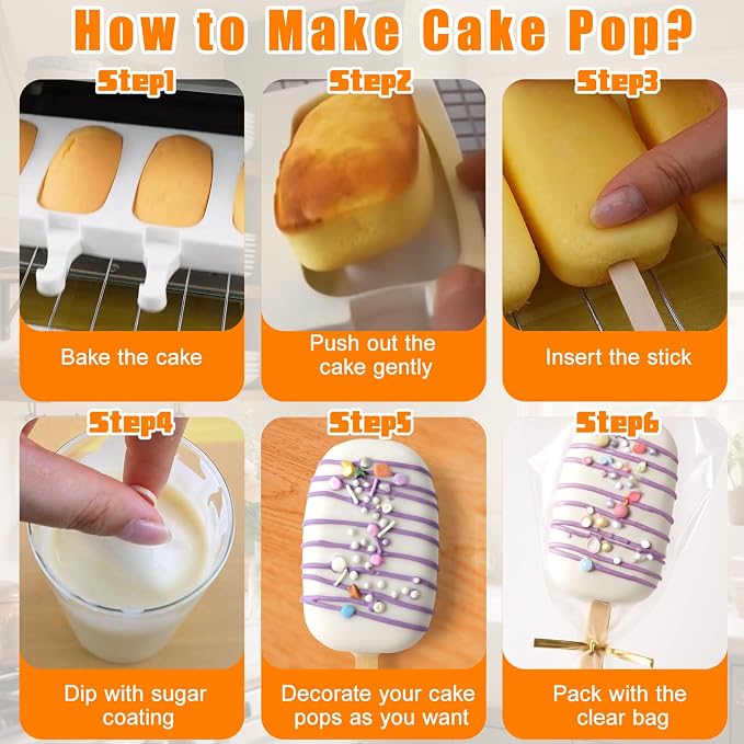 Mity rain 2 Pack Cake Pop Molds Silicone, 8 Cavity Reusable Cakesicle Molds | - Image 6
