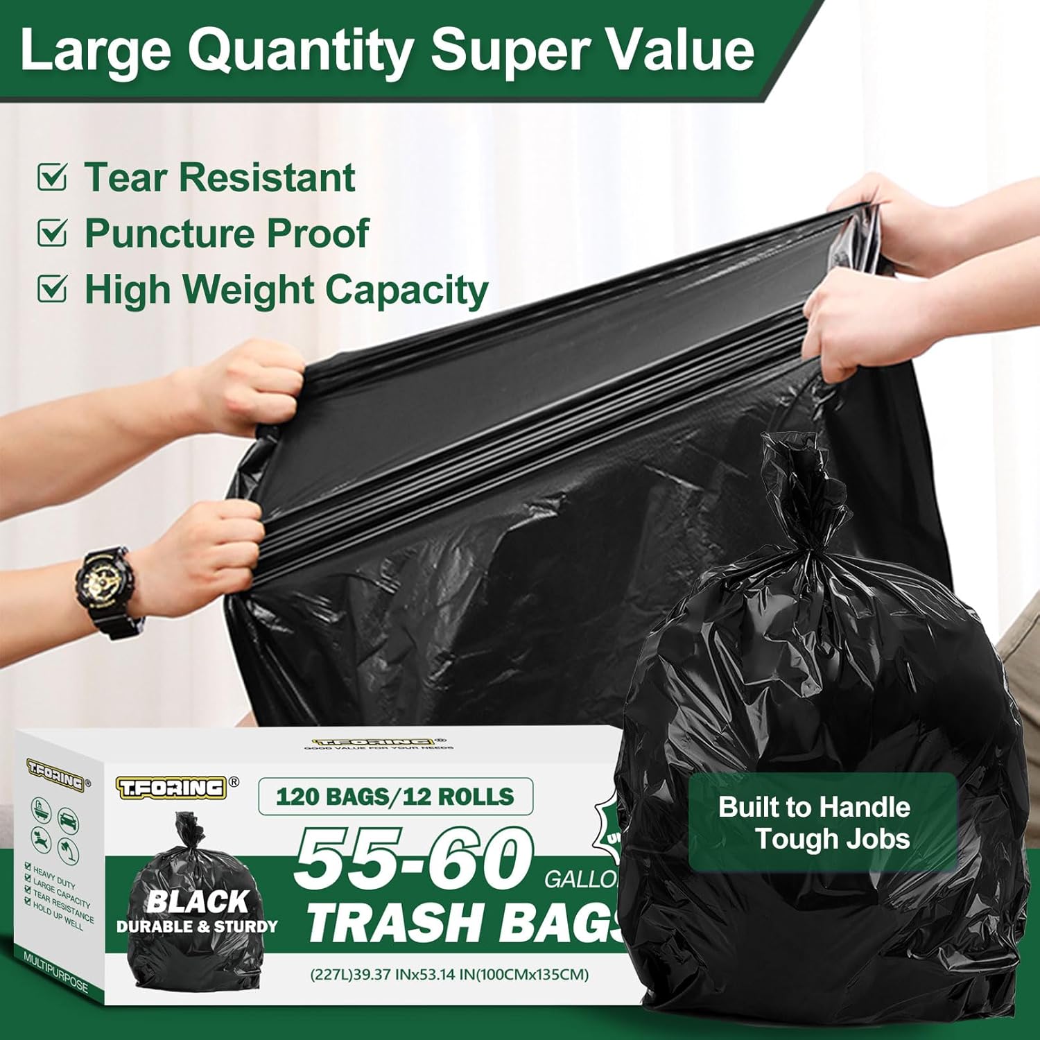 55-60 Gallon Black Trash Bags 120 Count - 40''x53'' Extra Large 50+ Gallon Garbage Bags,Unscented Strong Huge Can Liners for Construction Industrial Yard Outdoor Commercial