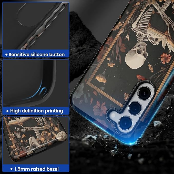 Case for Samsung Galaxy S23 Plus Case, Skeleton Reader Goth Floral Design - Image 4