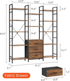 AFLUI Triple Bookshelf with 3 Fabric Drawers, 5-Tier Book Shelf and 10 Display - Image 2