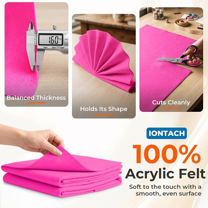 IONTACH 18" X 18" Soft Felt Sheets 1.6mm Thick | Acrylic Felt Fabric Sheets - Image 3