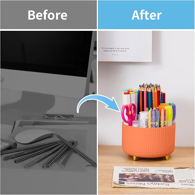 Marbrasse Desk Organizer, 360-Degree Rotating Pen Holder, Desk Organizers and - Image 7