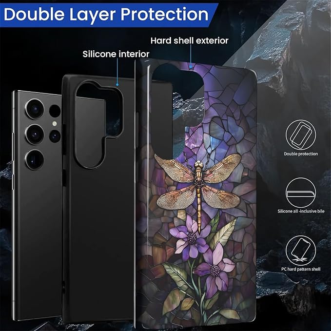 for Samsung Galaxy S23 Ultra Case, Stained Glass Dragonfly Pattern Glossy 2 in - Image 2