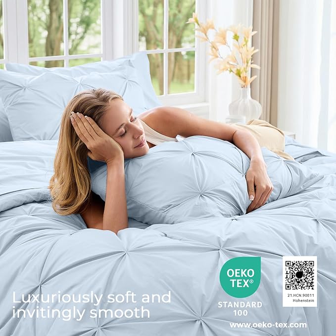 Sasttie California King Comforter Set, 7-Piece Bed in a Bag, Pintuck Bedding - Image 3