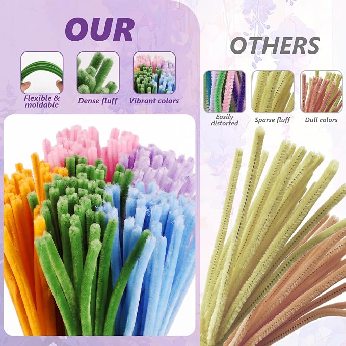 Cwczhi 1500 PCS Pipe Cleaners, 50 Colors Creative Chenille Stems Craft | Fuzzy - Image 5