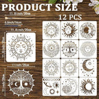 12pcs Mandala Sun and Moon Stencils - Image 2