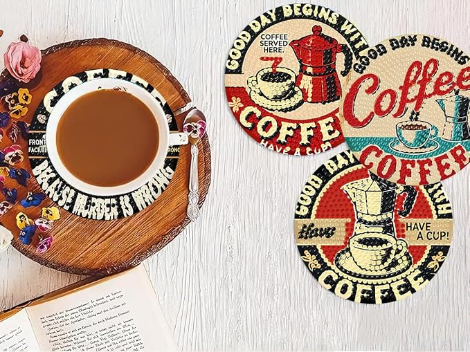 Benjenes 8 PCS Coffee Diamond Art Coasters Kits | Diamond Paintings Coasters - Image 8