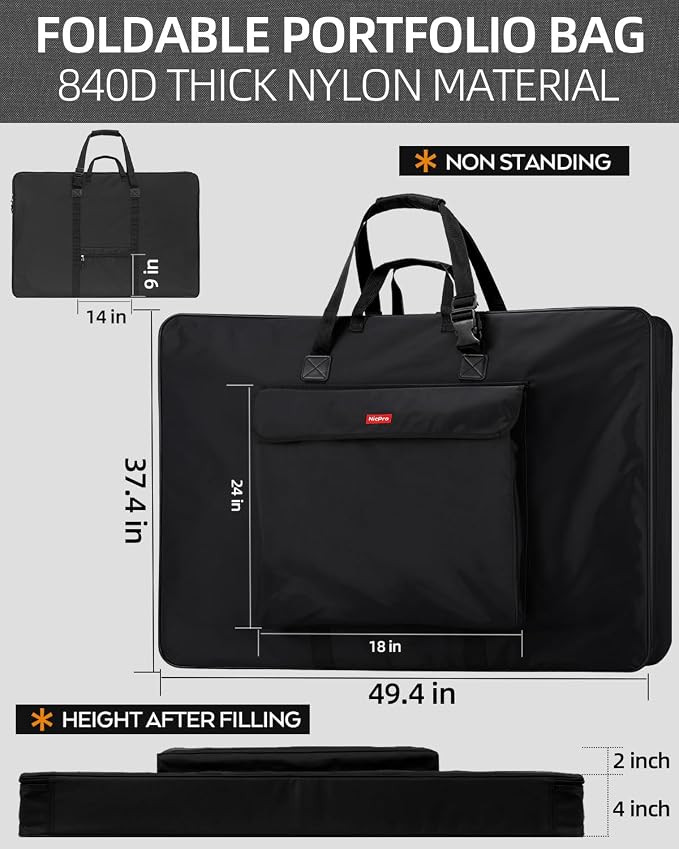 Nicpro Art Portfolio Bag 36 x 48 Inches Waterproof Nylon Artist Carrying Bag - Image 2