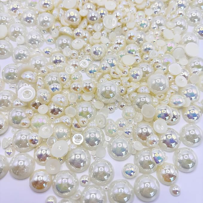 1500PCS 3-14mm Ivory AB Flatback Pearls, 150g Half-Round ABS Pearls - Image 8