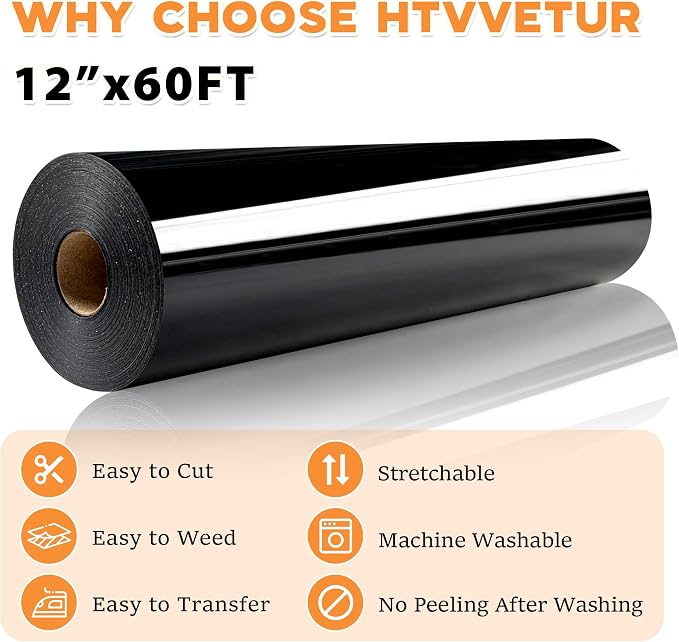 HTVVETUR Iron on Vinyl 12Inch by 60ft Heat Transfer Vinyl - Image 2