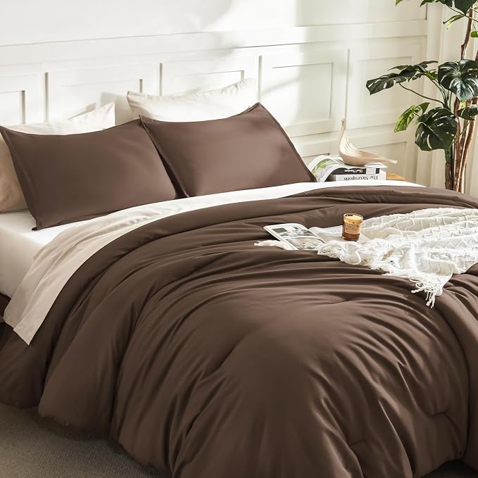 Litanika Brown Comforter Set Twin/Twin XL Size, 2 Pieces Lightweight Solid - Image 5