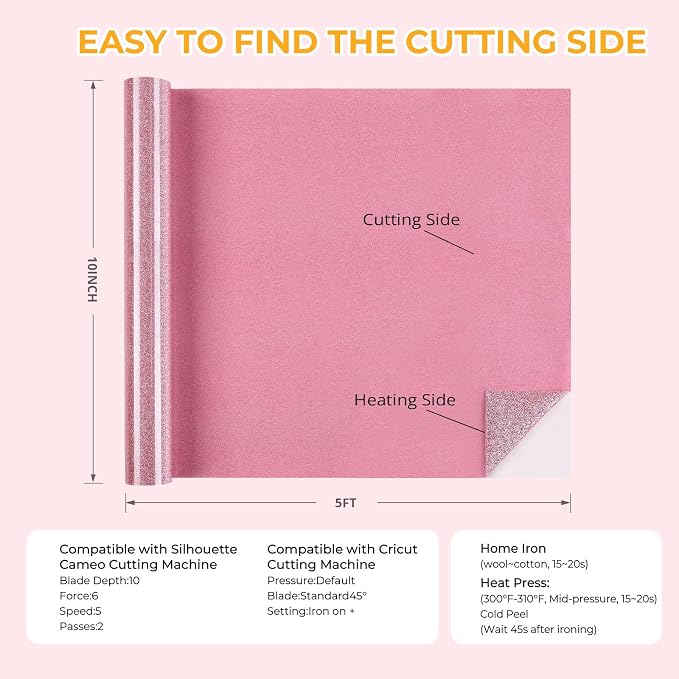 HTVRONT Pink Glitter HTV Vinyl- 10” x 5ft Pink Glitter Iron On Vinyl | Pink - Image 3