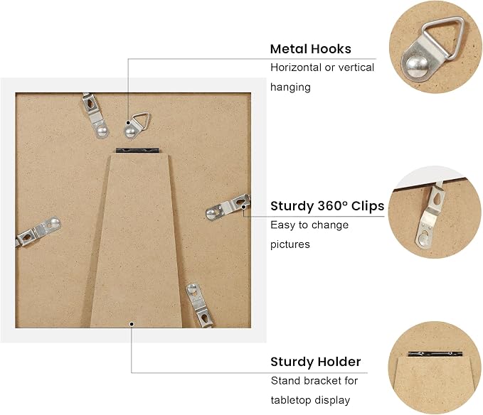 8x8 Picture Frame with Wavy Mat, Wooden Real Glass 8 x 8 Photo Frame - Image 4