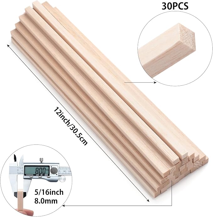 Balsa Wood Sticks Balsa Wood Strips 5/16" x 12", Unfinished Dowel Rods - Image 3