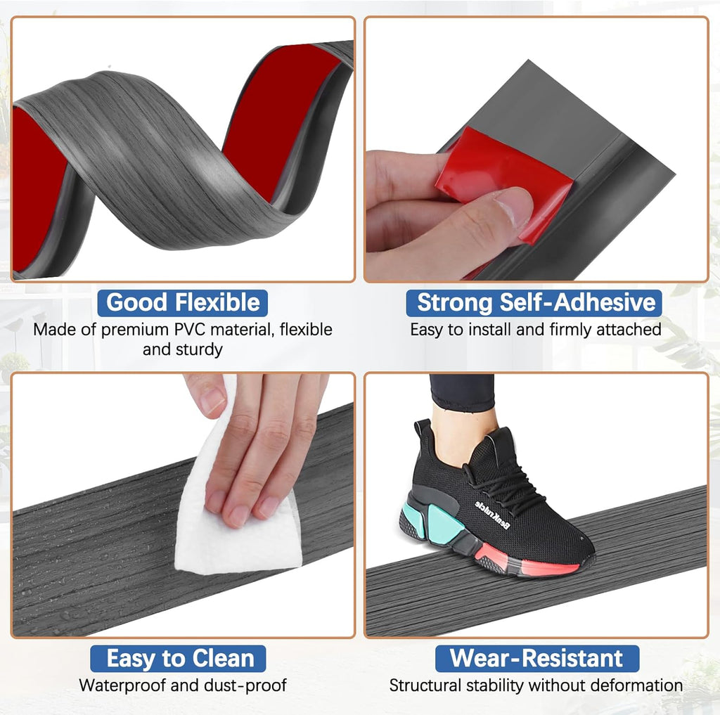 Vinyl Door Threshold Flooring Transition Strip Self Adhesive Carpet Edging Strip for Laminate Doorway Edge Threshold from 2/5" to 3/5" (Dark Gray Wood Grain, 10 Ft)