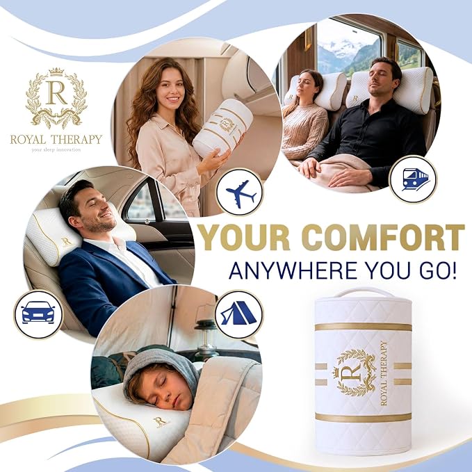 Royal Therapy Travel Memory Foam Pillow, Neck Pillow Bamboo Adjustable Side - Image 9