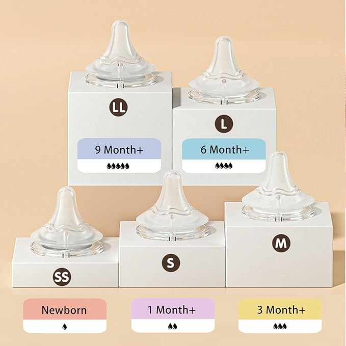 Natural Glass Baby Bottle Wide Neck, Newborn Anti-Colic Baby Bottle, Clear, 3oz(Pack of 4), Includes 4Pcs Slow Flow Nipple(SS), 0 Months+
